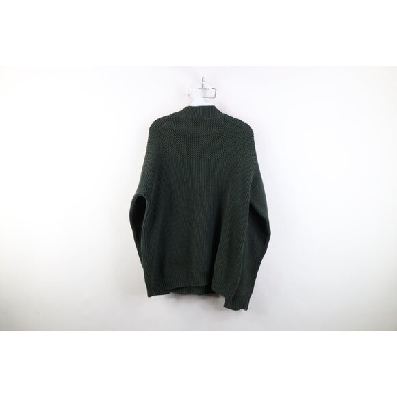 Vtg 90s Streetwear Mens Large Faded Cotton Ribbed Knit Henley Sweater Green USA - Picture 14 of 16